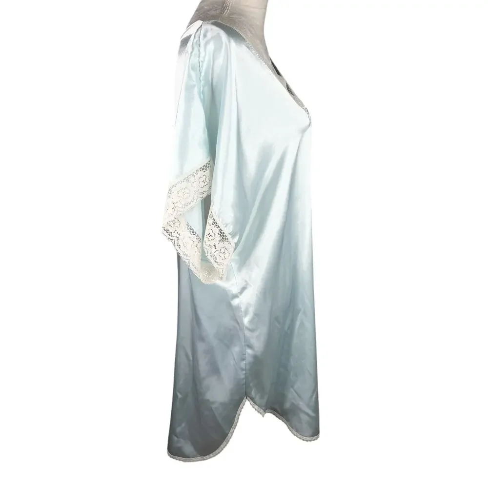 Vintage Val Mode Lingerie Nightgown Large Blue Lace V-Neck